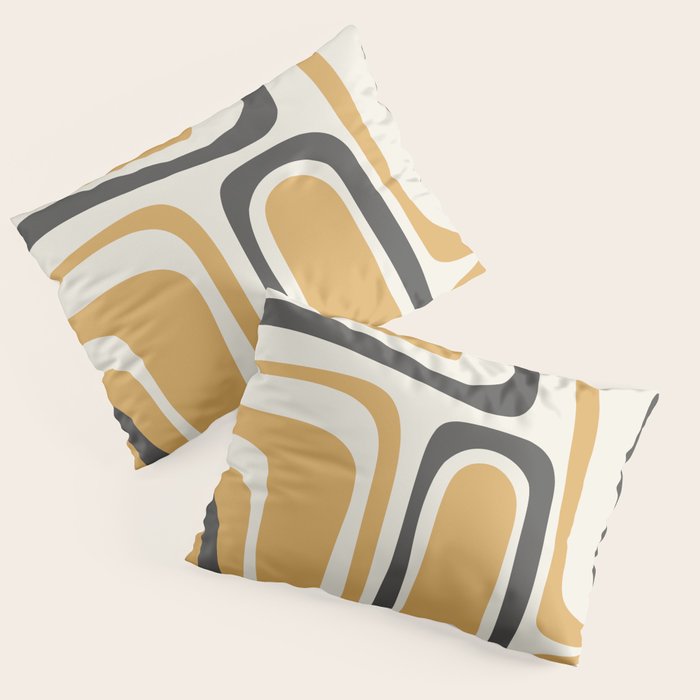 Palm Springs Mid Century Modern Abstract in Muted Mustard Gold, Charcoal Gray, and Cream Pillow Sham Gallery Image 1