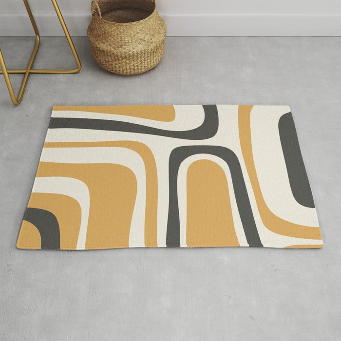 Palm Springs Mid Century Modern Abstract in Muted Mustard Gold, Charcoal Gray, and Cream Rug Gallery Image 1
