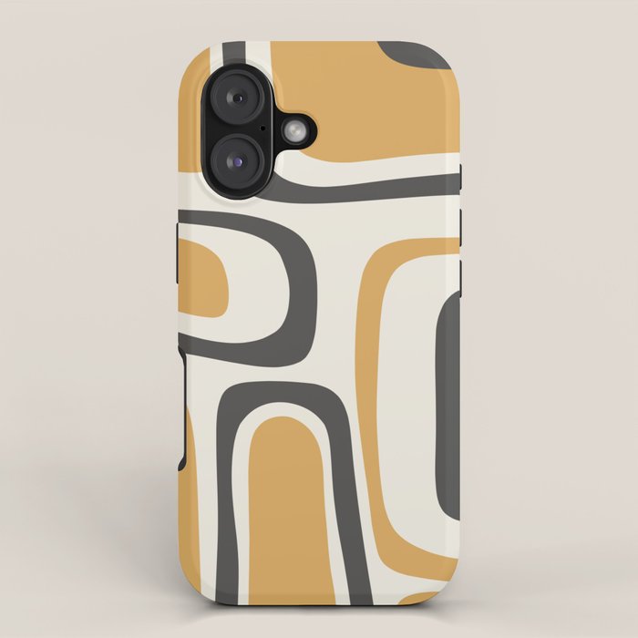 Palm Springs Mid Century Modern Abstract in Muted Mustard Gold, Charcoal Gray, and Cream iPhone Case Gallery Image 1