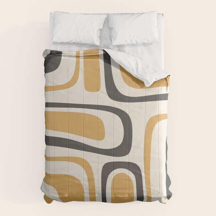 Palm Springs Mid Century Modern Abstract in Muted Mustard Gold, Charcoal Gray, and Cream Comforter Gallery Image 1