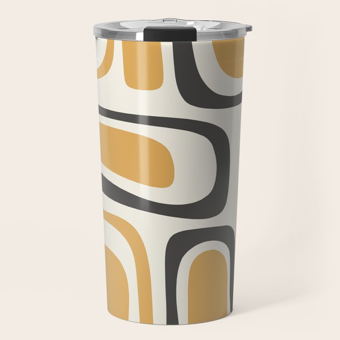 Palm Springs Mid Century Modern Abstract in Muted Mustard Gold, Charcoal Gray, and Cream Travel Mug