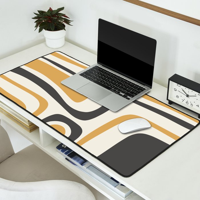 Palm Springs Mid Century Modern Abstract in Muted Mustard Gold, Charcoal Gray, and Cream Desk Mat Gallery Image 2