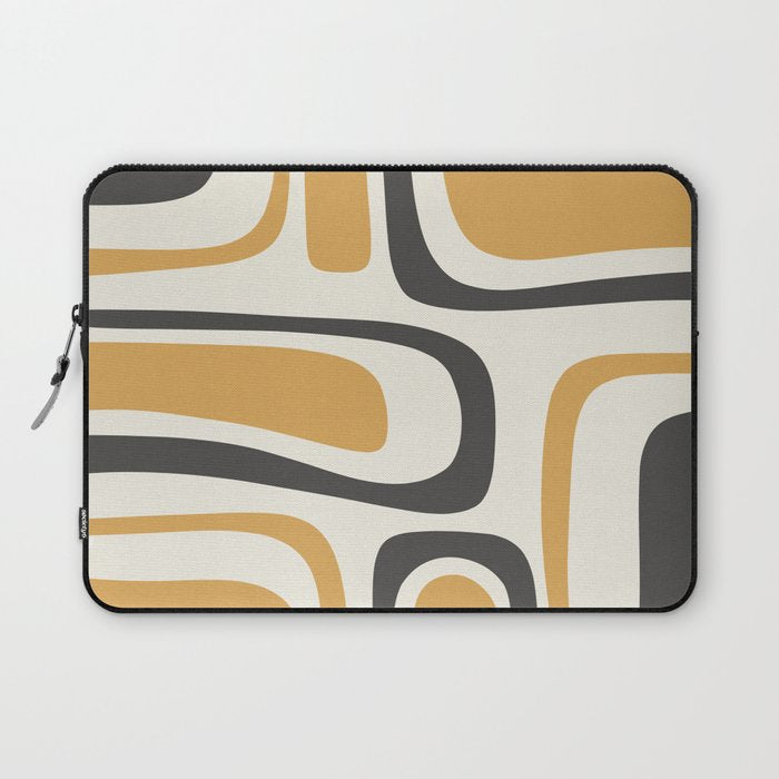 Palm Springs Mid Century Modern Abstract in Muted Mustard Gold, Charcoal Gray, and Cream Laptop Sleeve Gallery Image 1