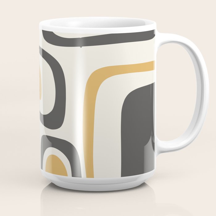 Palm Springs Mid Century Modern Abstract in Muted Mustard Gold, Charcoal Gray, and Cream Coffee Mug Gallery Image 2