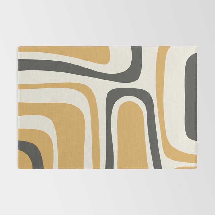 Palm Springs Mid Century Modern Abstract in Muted Mustard Gold, Charcoal Gray, and Cream Rug Gallery Image 2