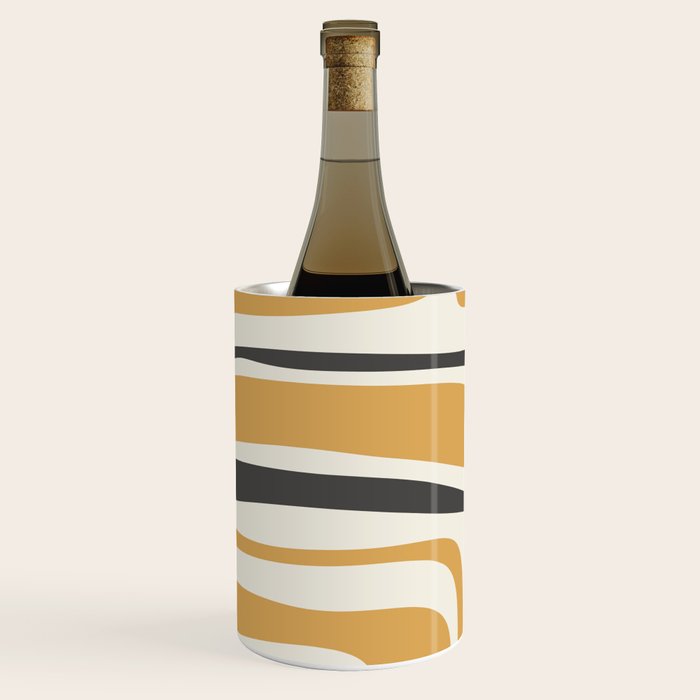 Palm Springs Mid Century Modern Abstract in Muted Mustard Gold, Charcoal Gray, and Cream Wine Chiller Gallery Image 2