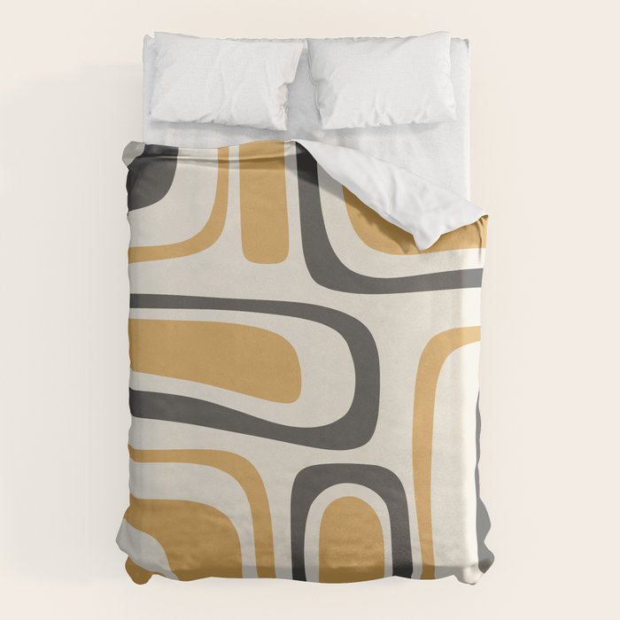 Palm Springs Mid Century Modern Abstract in Muted Mustard Gold, Charcoal Gray, and Cream Duvet Cover Gallery Image 1