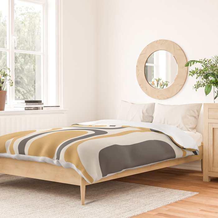 Palm Springs Mid Century Modern Abstract in Muted Mustard Gold, Charcoal Gray, and Cream Duvet Cover Gallery Image 2