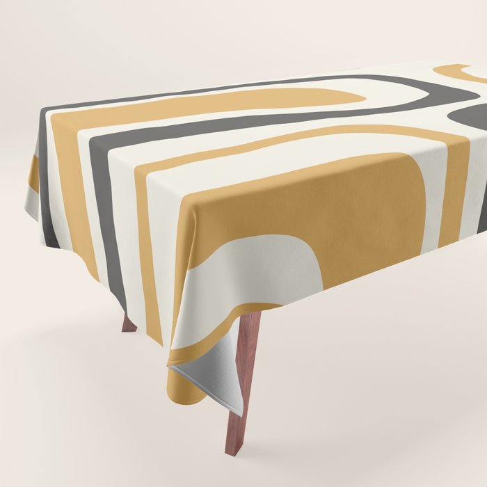 Palm Springs Mid Century Modern Abstract in Muted Mustard Gold, Charcoal Gray, and Cream Tablecloth Gallery Image 1