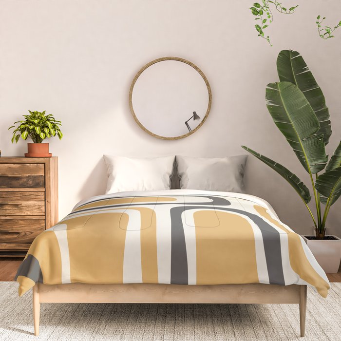 Palm Springs Mid Century Modern Abstract in Muted Mustard Gold, Charcoal Gray, and Cream Comforter Gallery Image 3