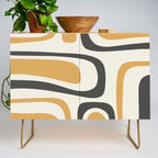 Palm Springs Mid Century Modern Abstract in Muted Mustard Gold, Charcoal Gray, and Cream Credenza Gallery Image 1