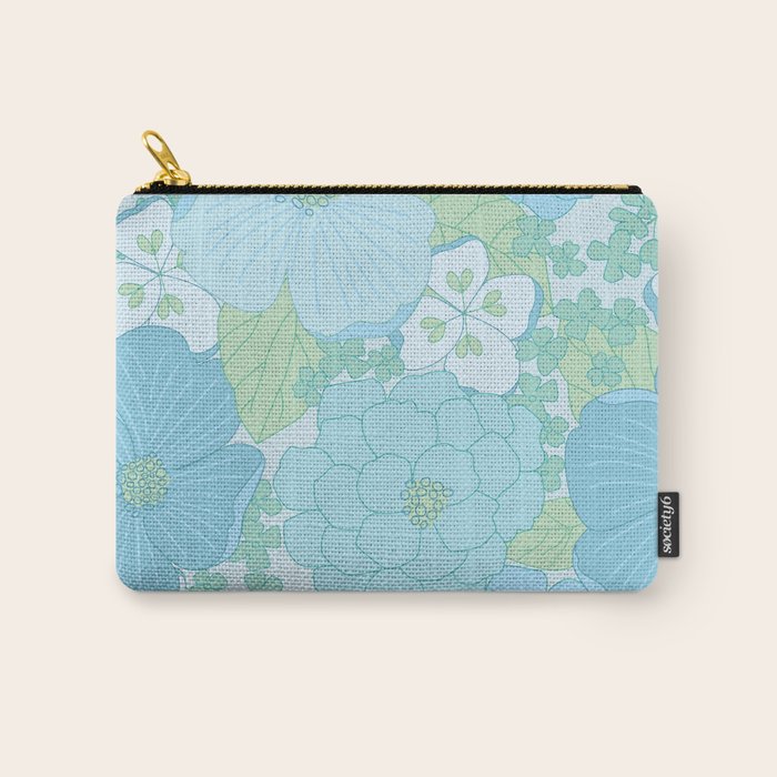 Light Blue Pastel Vintage Floral Pattern Carry All Pouch Gallery Image 1