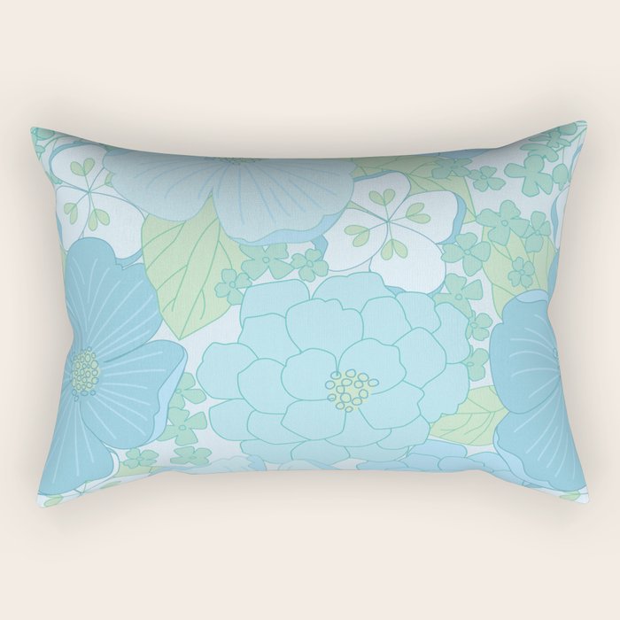 Light Blue Pastel Vintage Floral Pattern Rectangular Pillow Gallery Image 2
