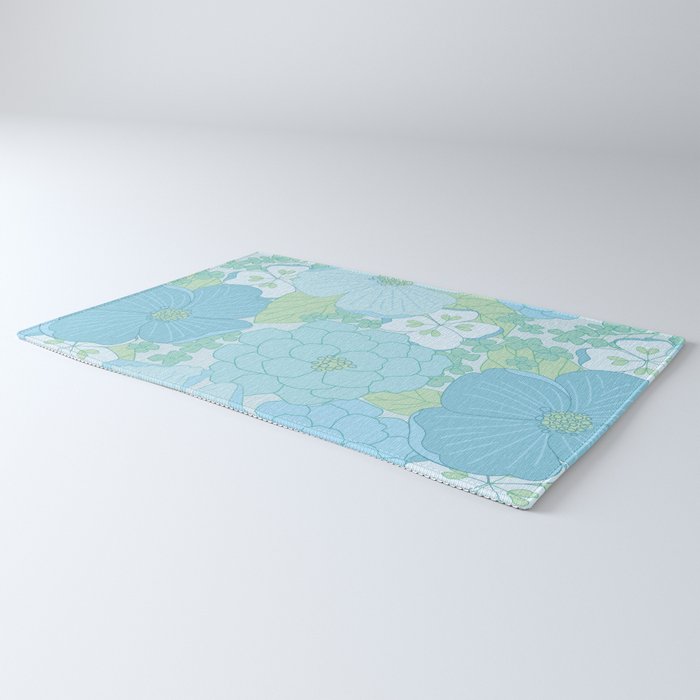 Light Blue Pastel Vintage Floral Pattern Rug Gallery Image 3