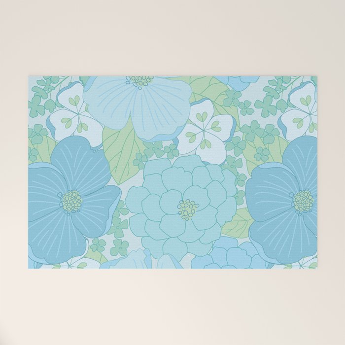 Light Blue Pastel Vintage Floral Pattern Welcome Mat Gallery Image 1