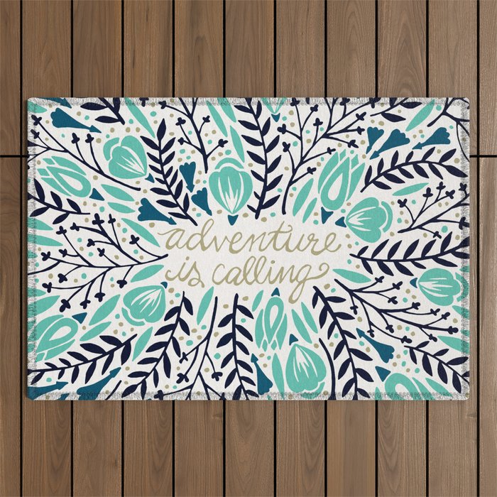 Adventure is Calling - Navy & Mint Palette Outdoor Rug Gallery Image 1