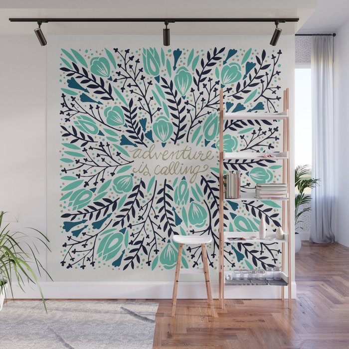 Adventure is Calling - Navy & Mint Palette Wall Mural Gallery Image 1