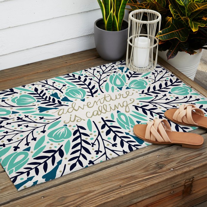 Adventure is Calling - Navy & Mint Palette Outdoor Rug Gallery Image 2