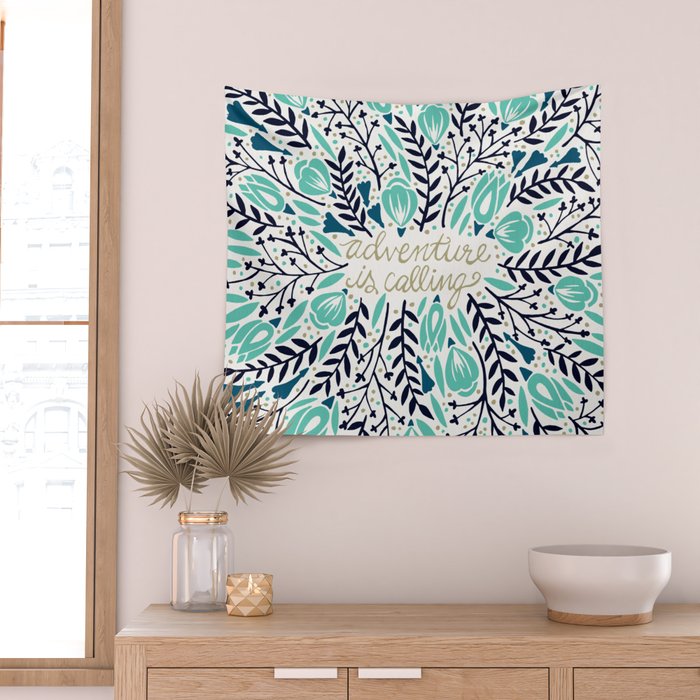Adventure is Calling - Navy & Mint Palette Wall Tapestry Gallery Image 2