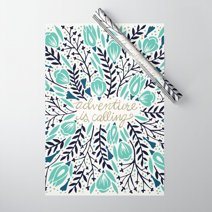Adventure is Calling - Navy & Mint Palette Wrapping Paper Gallery Image 1