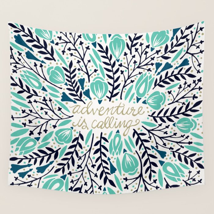 Adventure is Calling - Navy & Mint Palette Wall Tapestry Gallery Image 1