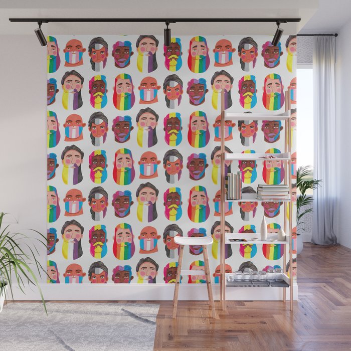 Gay pride rainbow gender flags beard men Wall Mural Gallery Image 1