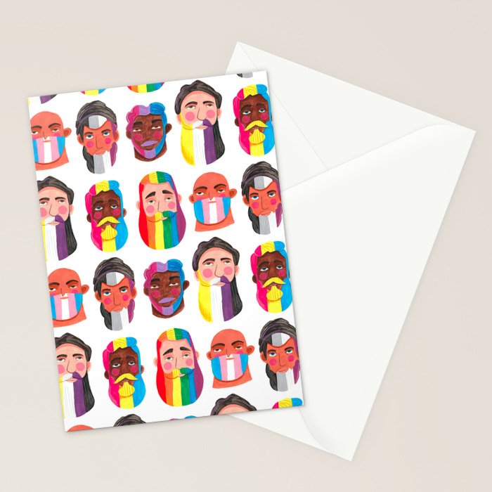 Gay pride rainbow gender flags beard men Stationery Card Gallery Image 2