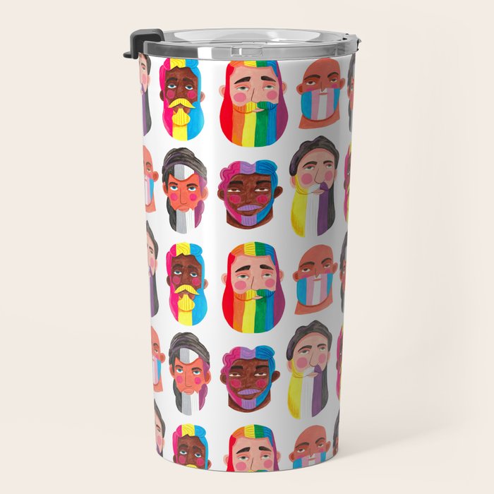 Gay pride rainbow gender flags beard men Travel Mug Gallery Image 3