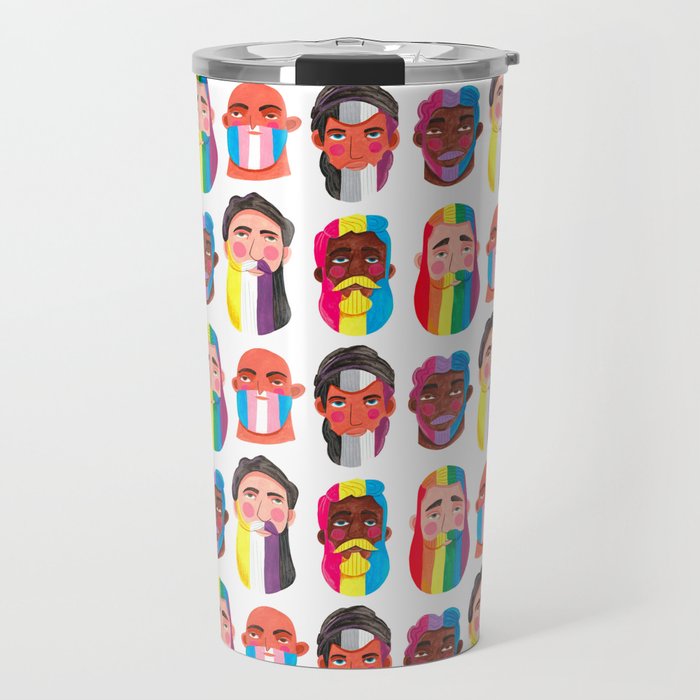 Gay pride rainbow gender flags beard men Travel Mug Gallery Image 1