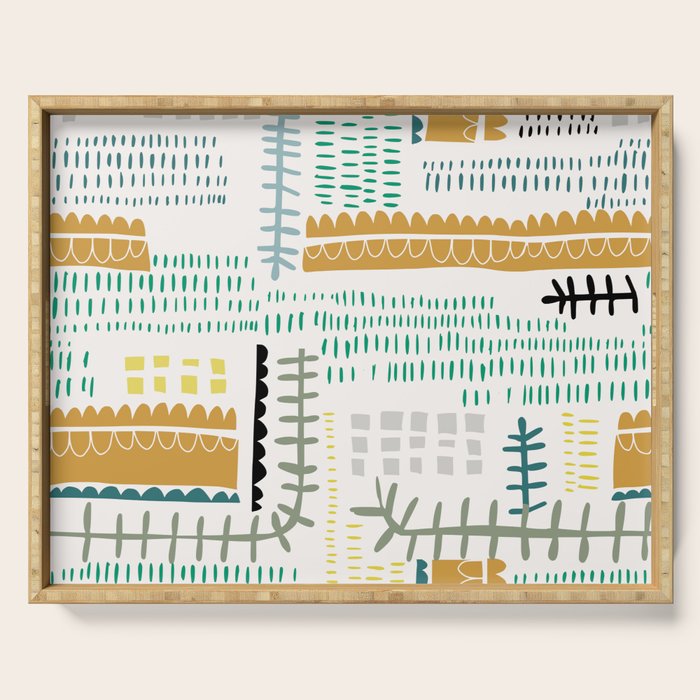 Block print geometrics Serving Tray Gallery Image 1