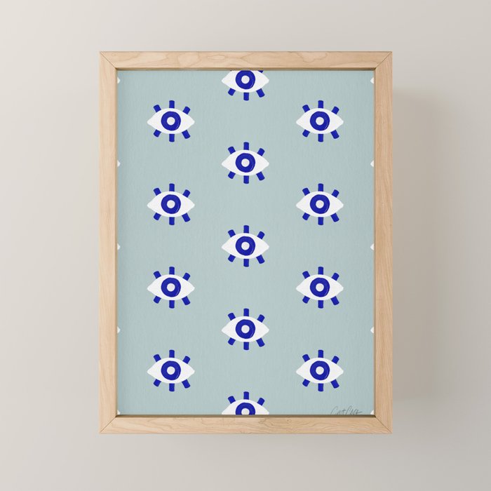 Evil Eye Dots - Mint & Navy Mini Art Print Gallery Image 1