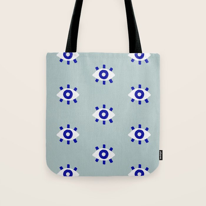 Evil Eye Dots - Mint & Navy Tote Bag Gallery Image 1