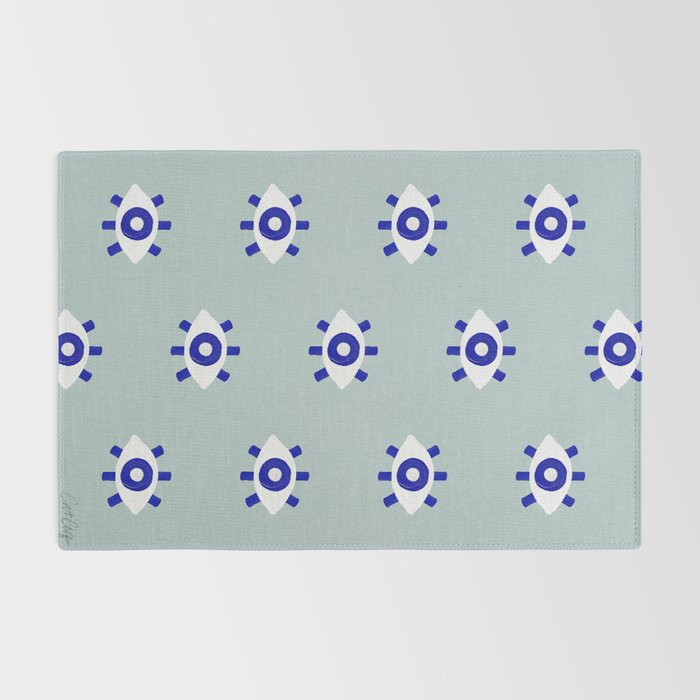 Evil Eye Dots - Mint & Navy Rug Gallery Image 2