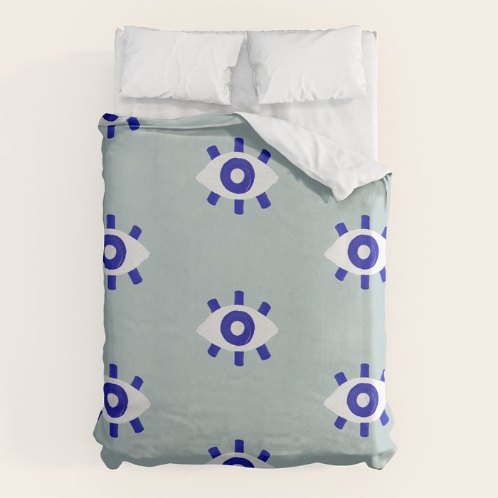 Evil Eye Dots - Mint & Navy Duvet Cover Gallery Image 1