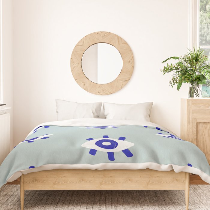 Evil Eye Dots - Mint & Navy Duvet Cover Gallery Image 3