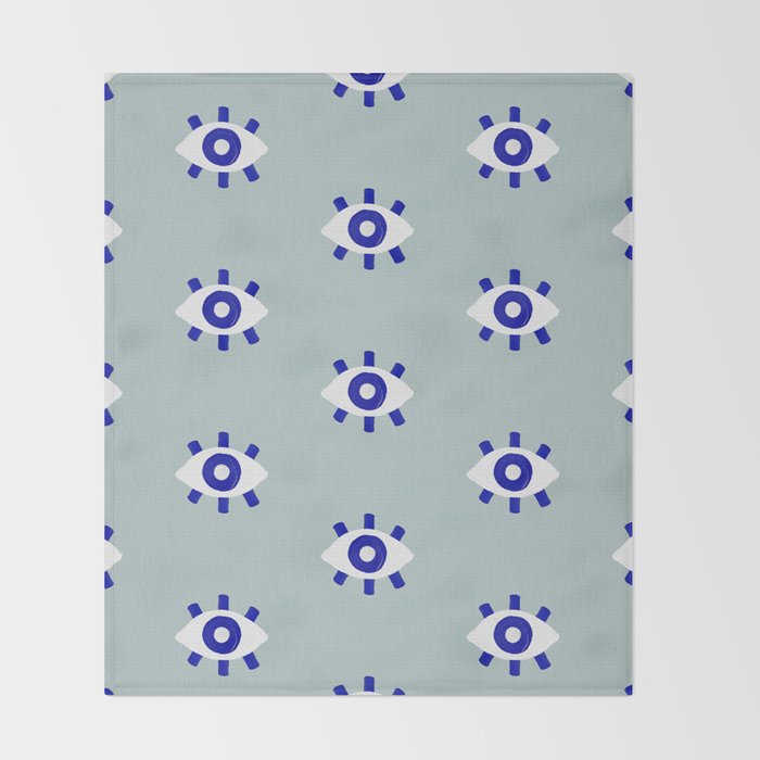 Evil Eye Dots - Mint & Navy Throw Blanket Gallery Image 2