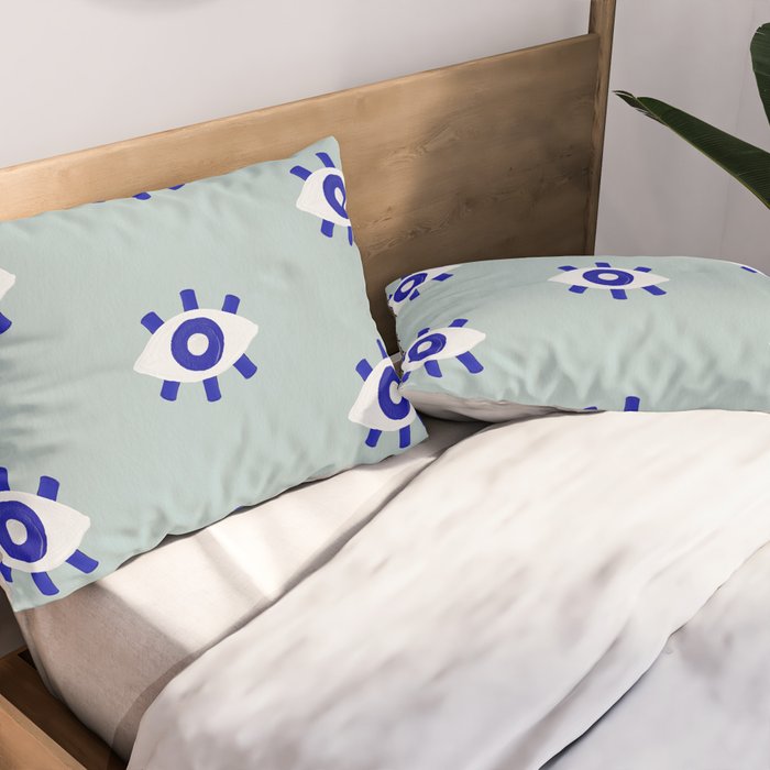 Evil Eye Dots - Mint & Navy Pillow Sham Gallery Image 2