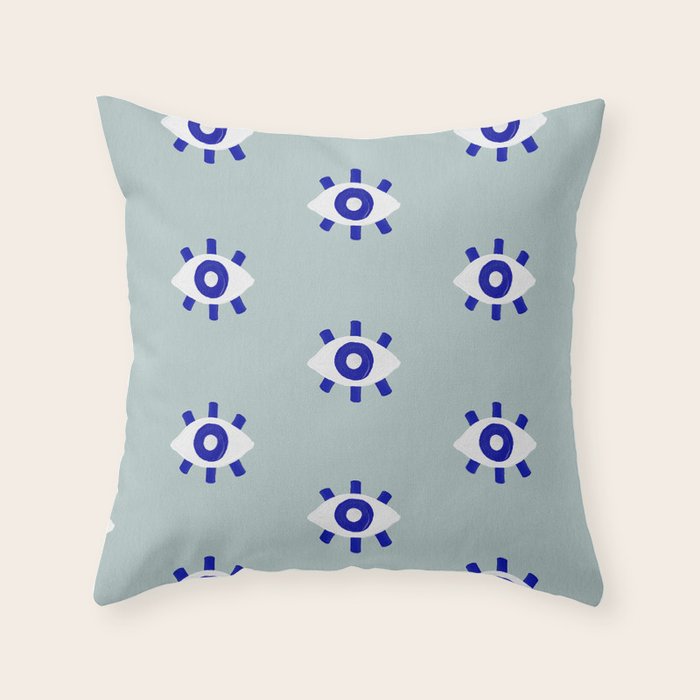 Evil Eye Dots - Mint & Navy Throw Pillow Gallery Image 6