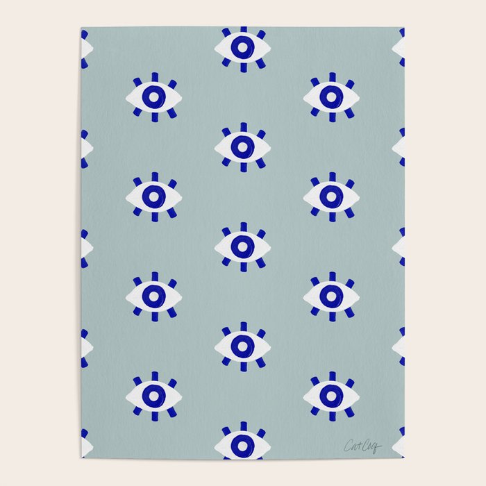 Evil Eye Dots - Mint & Navy Poster Gallery Image 4