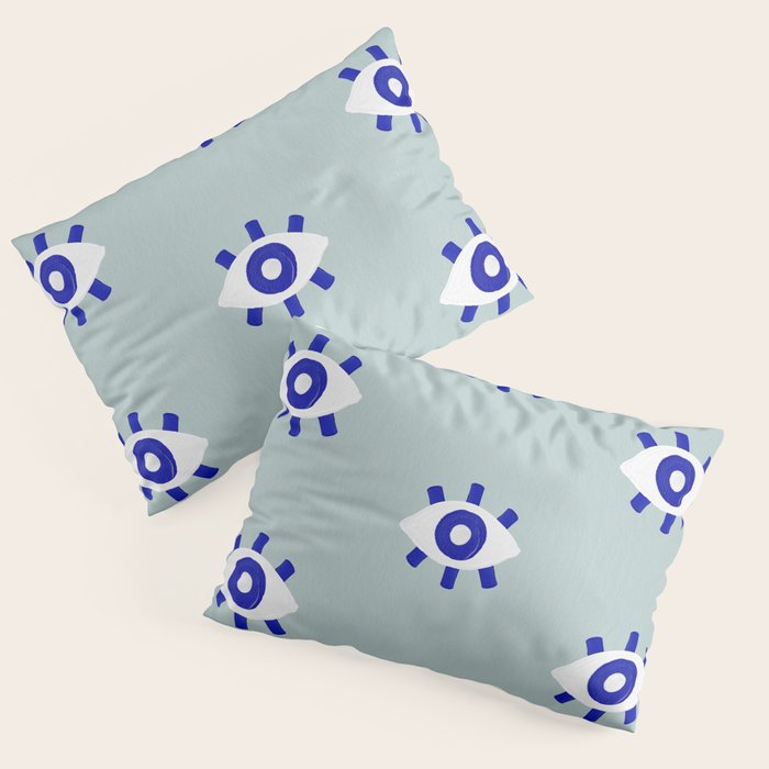 Evil Eye Dots - Mint & Navy Pillow Sham Gallery Image 3