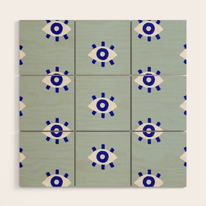 Evil Eye Dots - Mint & Navy Wood Wall Art Gallery Image 1