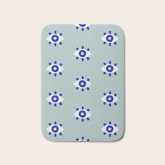 Evil Eye Dots - Mint & Navy Bath Mat Gallery Image 1