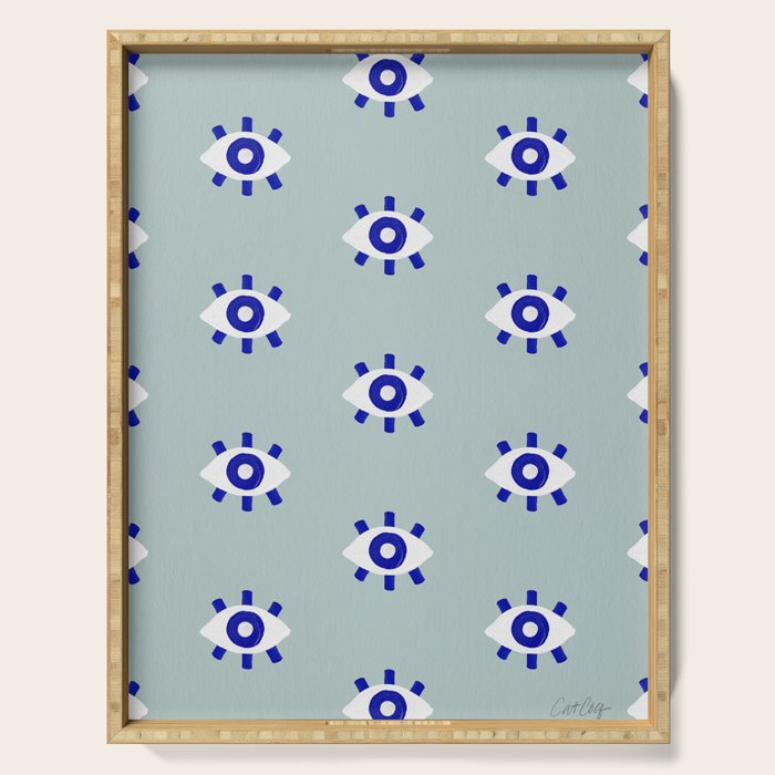Evil Eye Dots - Mint & Navy Serving Tray Gallery Image 1