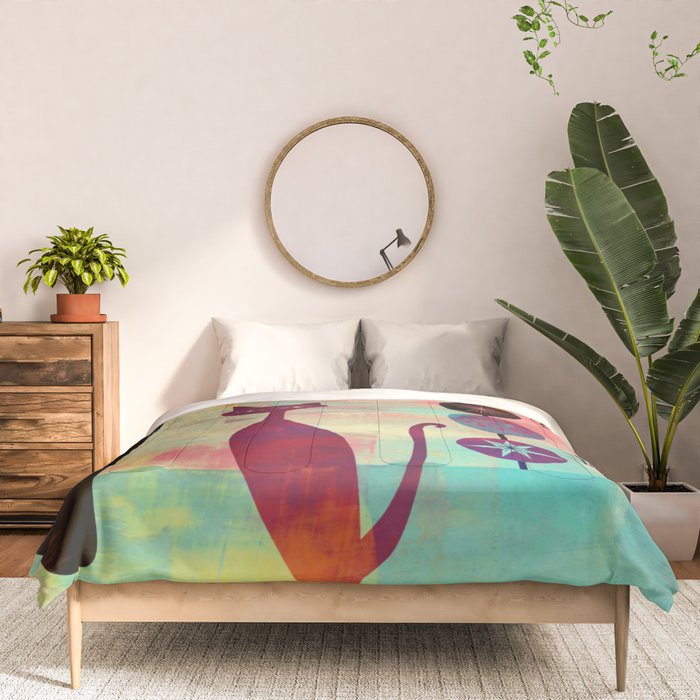 Mid-Century Modern 2 Cats - Graffiti Style Comforter Gallery Image 3