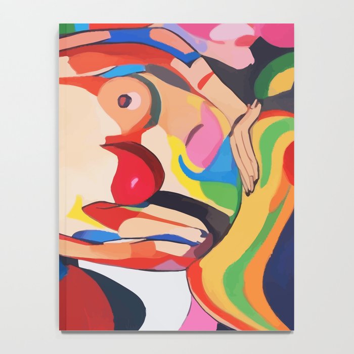 The Feminist, Women Rights Abstract Portrait Eclectic Painting, Modern Bohemian Brown Woman Nude Colorful Notebook Gallery Image 4