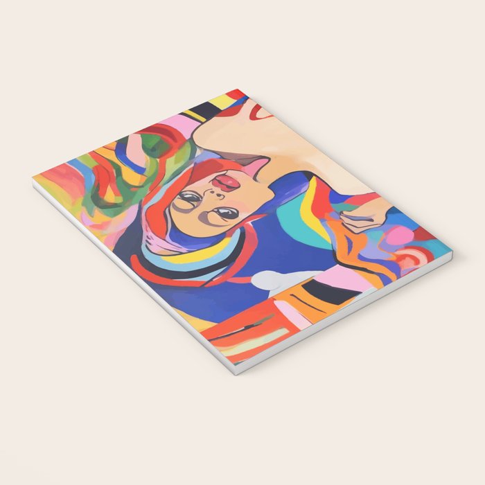 The Feminist, Women Rights Abstract Portrait Eclectic Painting, Modern Bohemian Brown Woman Nude Colorful Notebook Gallery Image 3