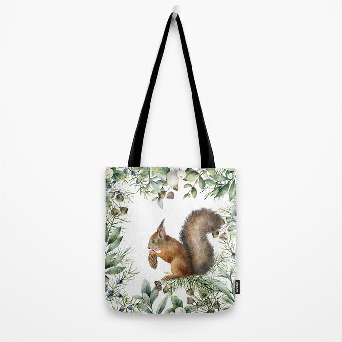 Cute Squirrel and Woodland, Watercolor Tote Bag Gallery Image 2