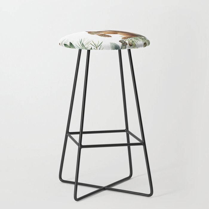 Cute Squirrel and Woodland, Watercolor Stool Gallery Image 1
