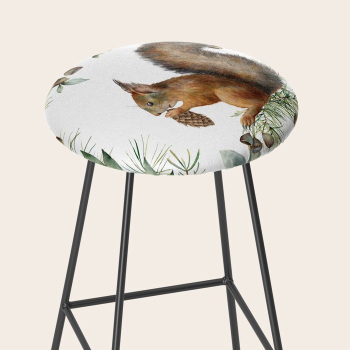 Cute Squirrel and Woodland, Watercolor Stool Gallery Image 2
