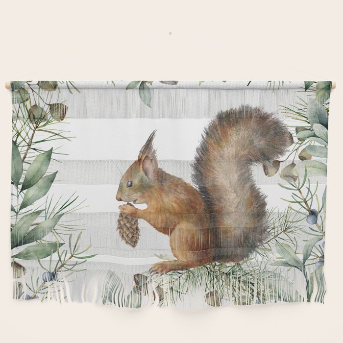 Cute Squirrel and Woodland, Watercolor Wall Hanging Gallery Image 1
